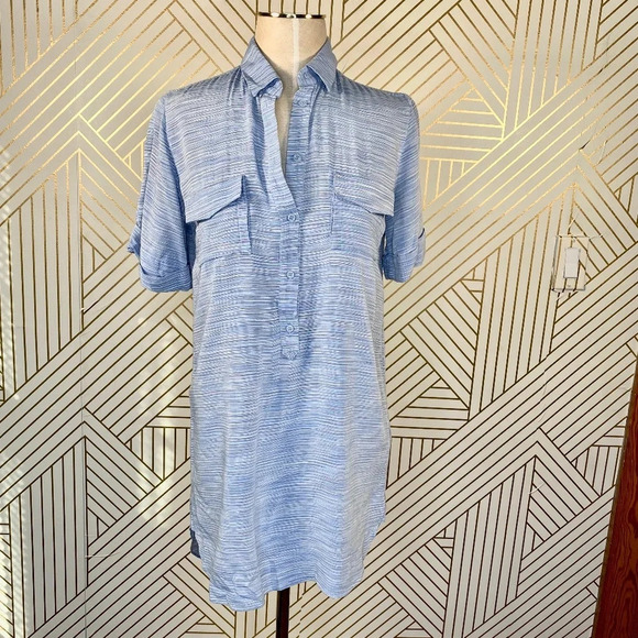 & Other Stories Top Blouse Shirt Popover Short‎ Sleeve Collared Blue Size US 4 - Picture 1 of 8